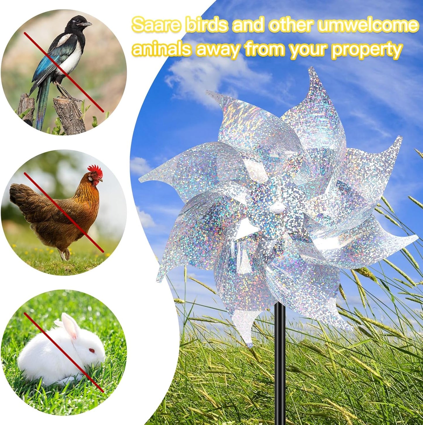 20pack Garden Pinwheels,Reflective Pinwheelsfor Yard and Garden,Whirligigs Wind Spinners(Silver),DlY Assembly Required