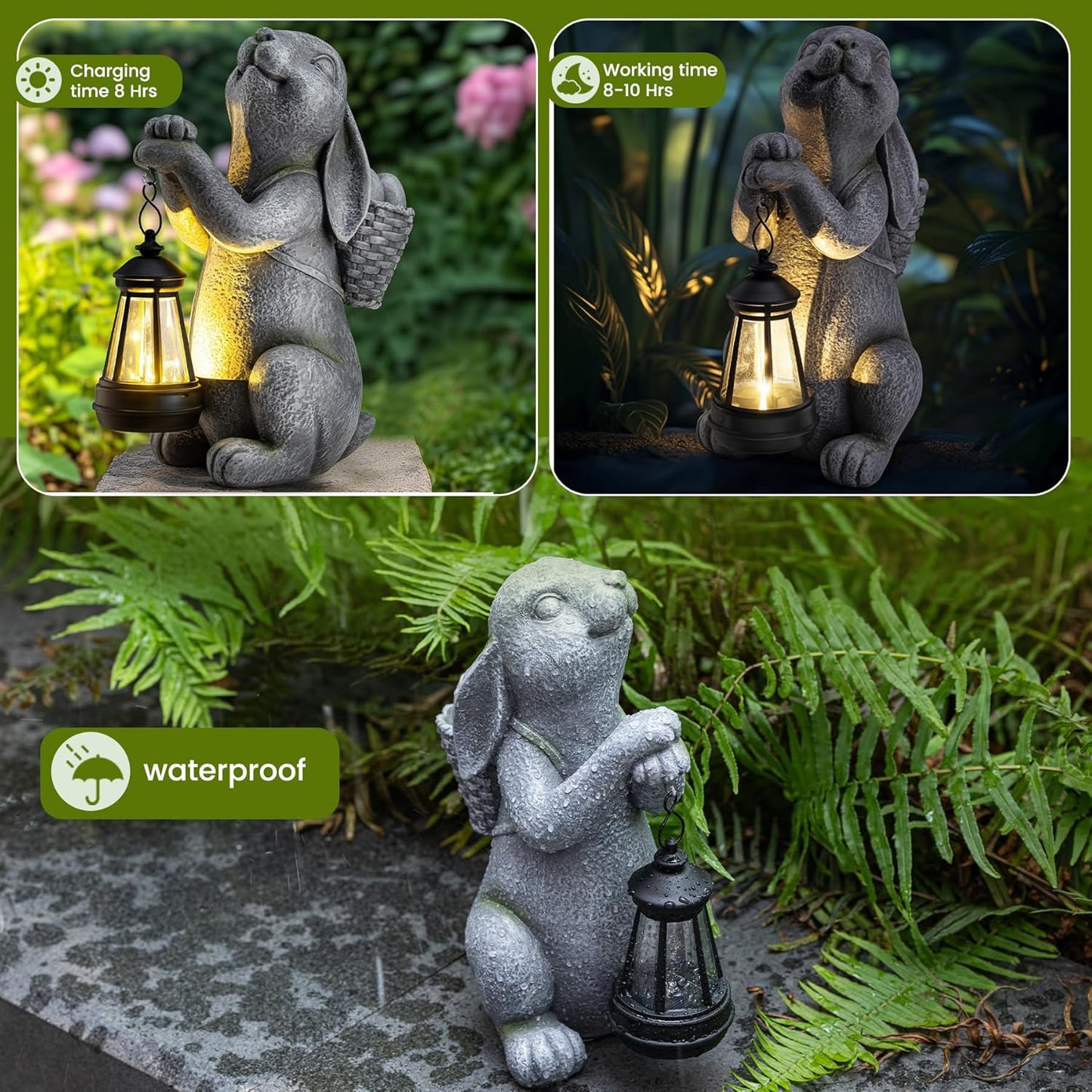 Solar Garden Outdoor Statues Rabbit with Solar Lantern,Outdoor Bunny Figurines Decorations,Lawn Decor Bunny Statue for Patio, Balcony, Yard Ornament,Unique Housewarming and Easter Gifts