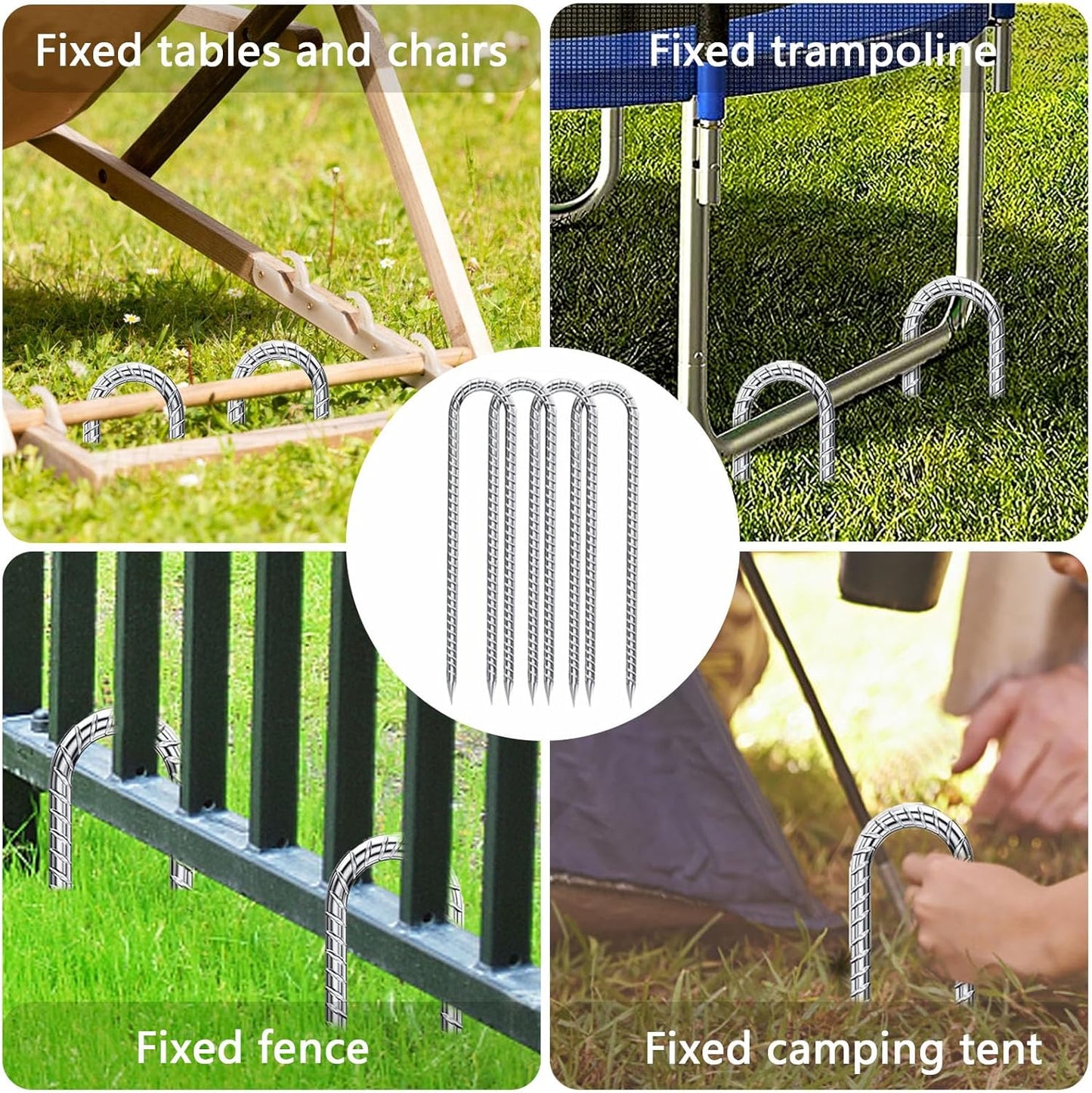 Rebar-Stakes-12-Inch-Galvanized, U Hook Trampoline Stakes 6 Pack Ground Anchors Tent Stakes Heavy Duty for Plants Anti-Rust Landscape Fabric Stakes Artificial Turf