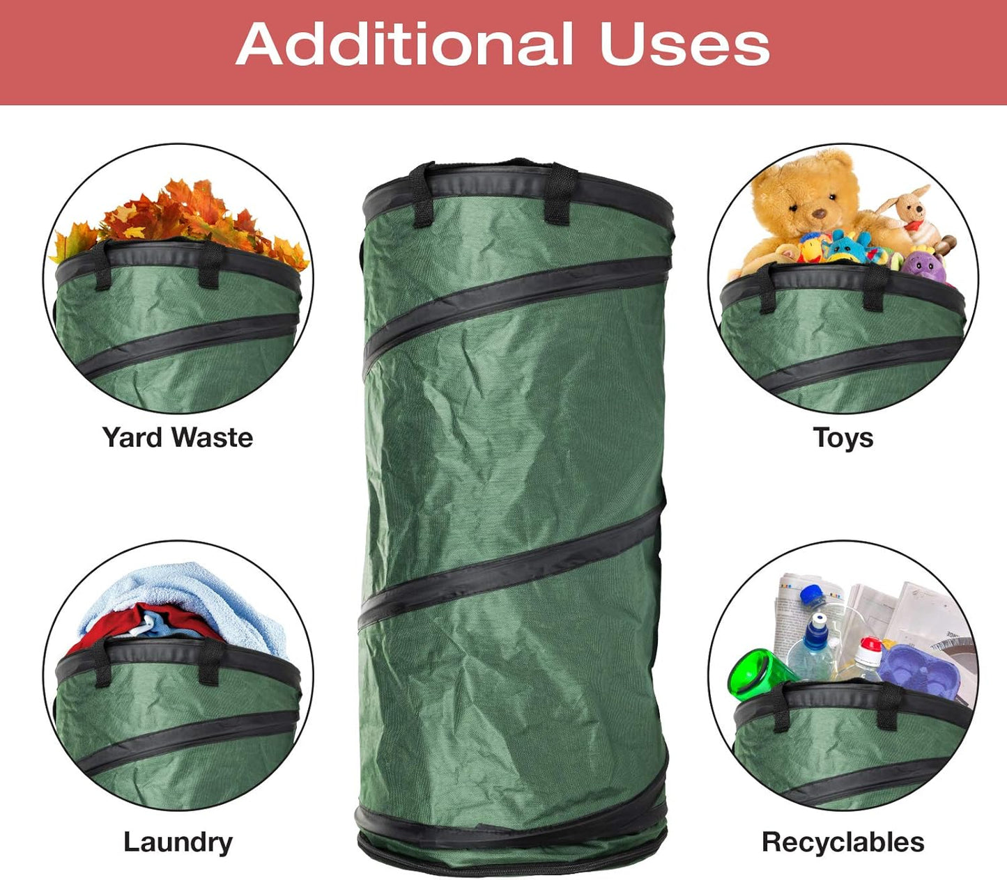 EXCELLO GLOBAL PRODUCTS Pop-Up Trash Can Portable Waste Container Outdoor Garbage Garden Yard Leaf Bin Collapsible Utility Bag (12.8" x 26")