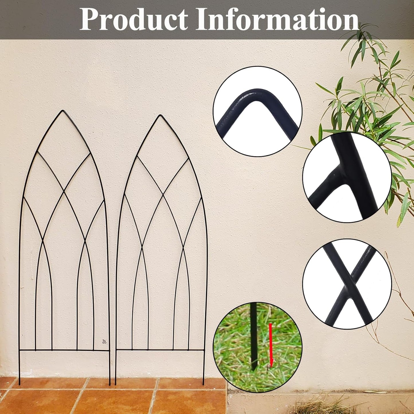 SCENDOR 45.3" H x 15" W Black Metal Garden Trellis for Climbing Plants, Black Iron Trellis for Vines Plant Rose Vegetable Support,Large Decorative Outdoor Trellis, 2 Pack