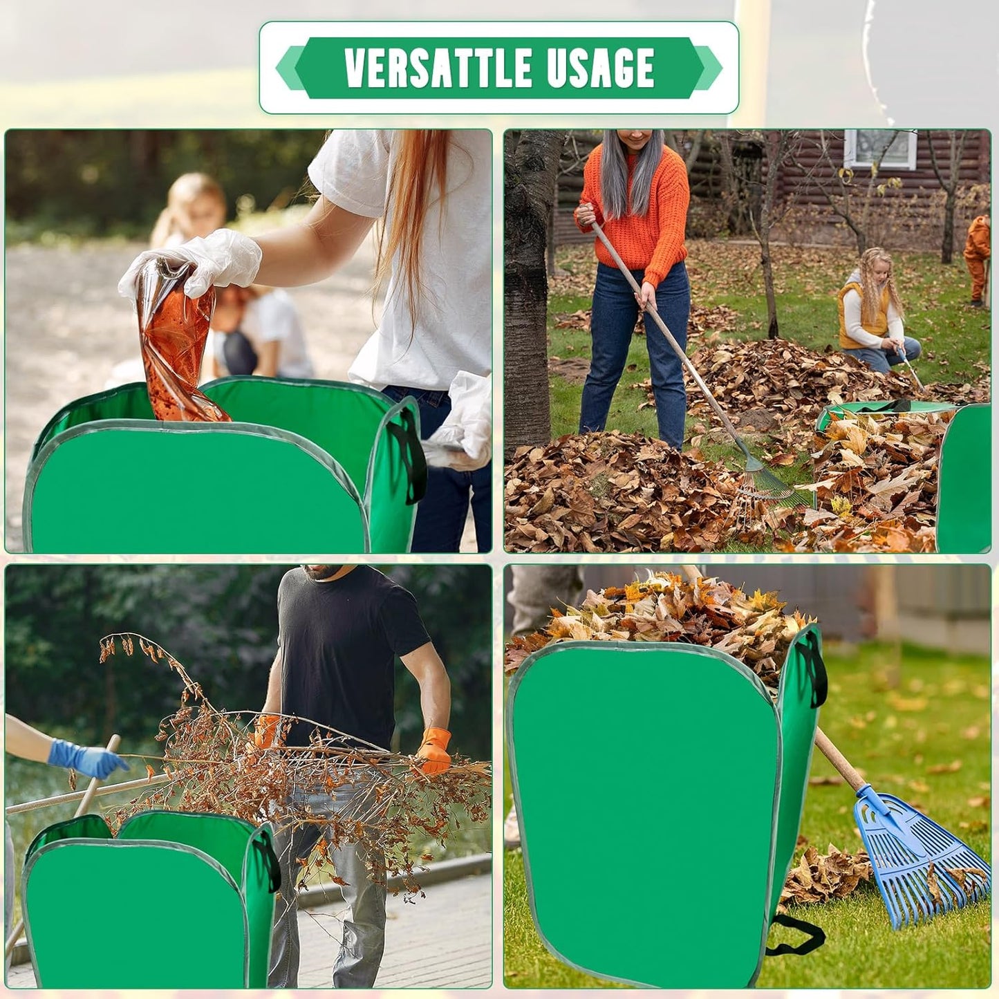 PUNCHMAN Leaf Collector - 80 Gallon Pop up Foldable Leaf Bags with Handles, Collapsible Trash Can for Leaf Clean up and Picker, Reusable Yard Waste Bags with Golves, Garden Tools