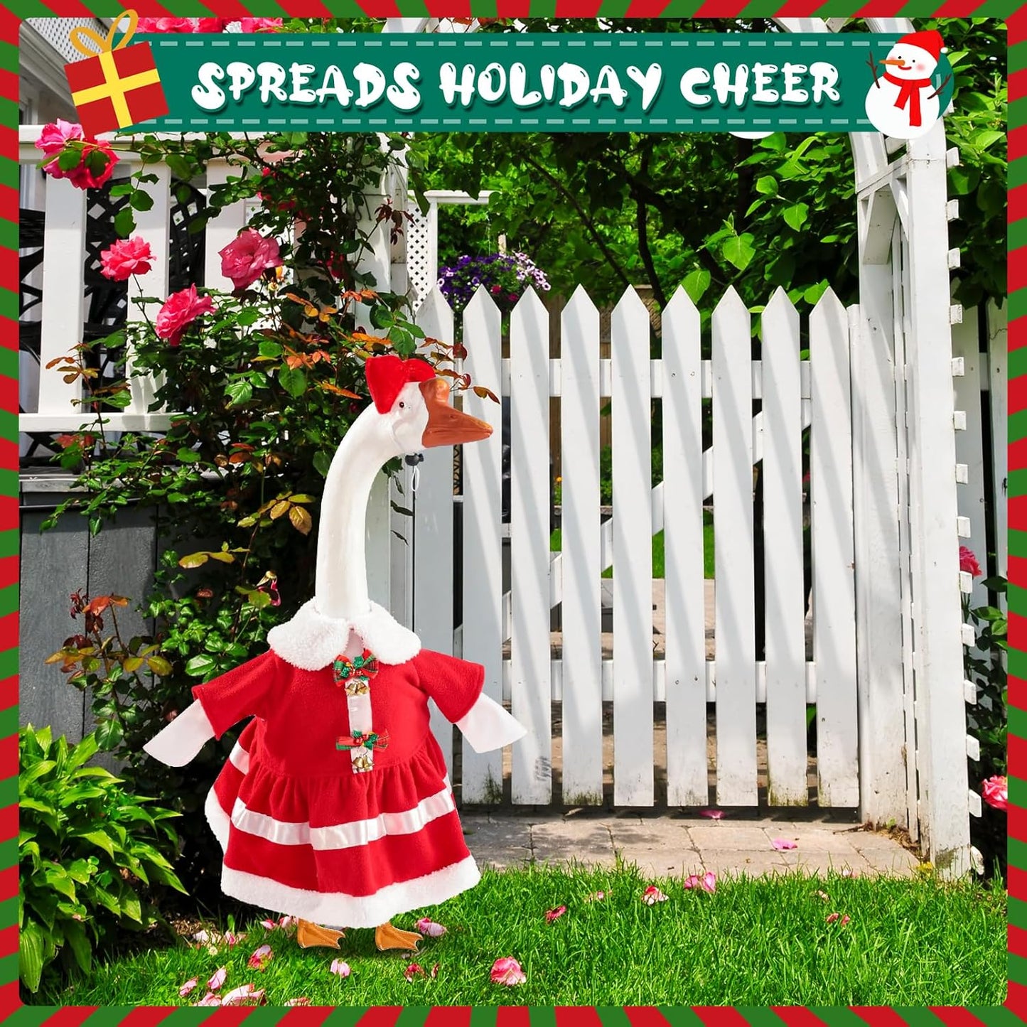 Christmas Mrs. Claus Porch Goose Outfit Dresses Clothes for 23" High Cement or Plastic Porch Goose Costume for Outdoor Patio Garden Statue Xmas Santa Holiday Decor