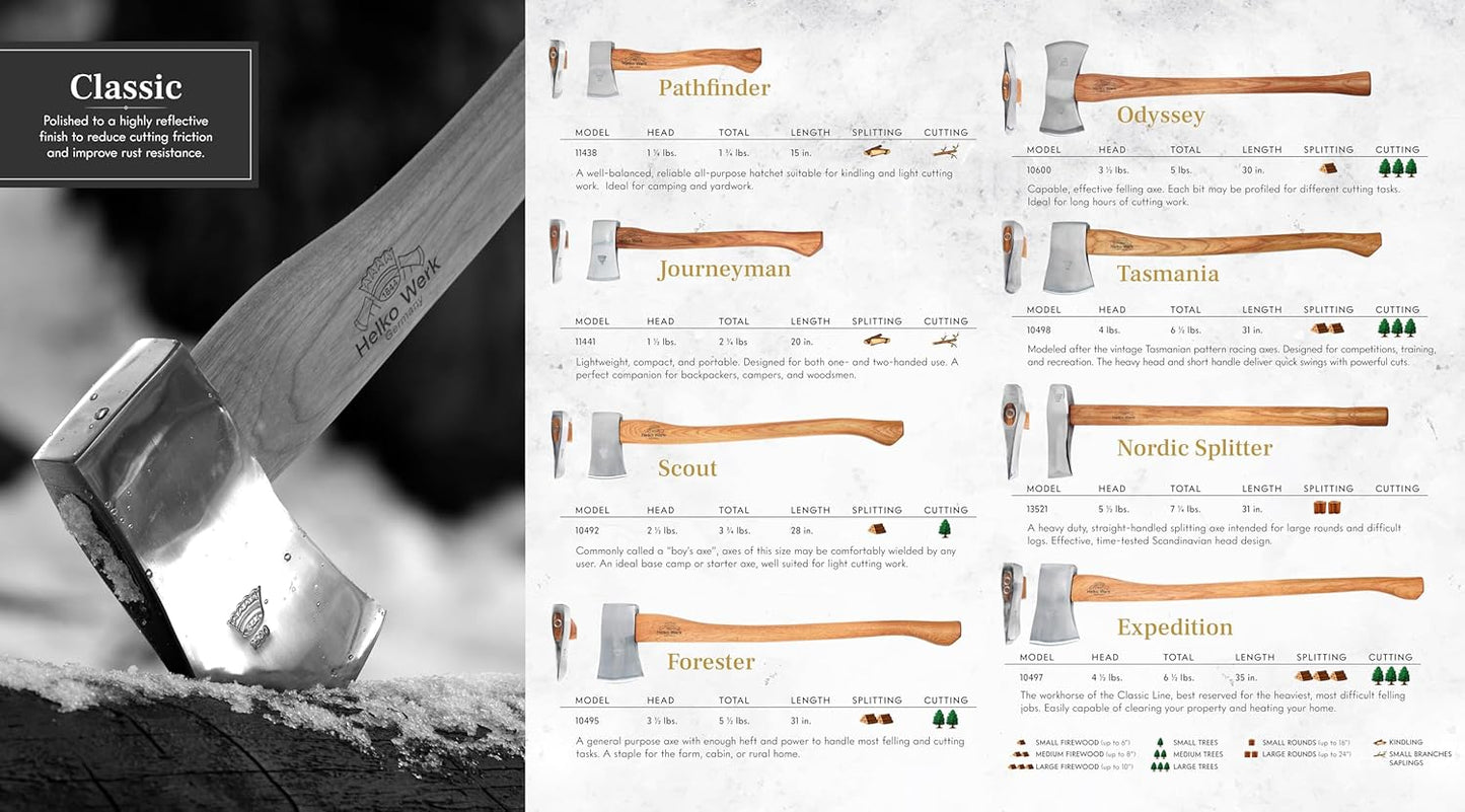 1844 Helko Werk Germany Classic Forester - 3.5 lb Felling Axe - Made in Germany Multi-Purpose Cutting and Felling Axe for Felling Trees, Splitting Wood - Head 3.5 lbs, Handle 31 in.(Forester) #10495