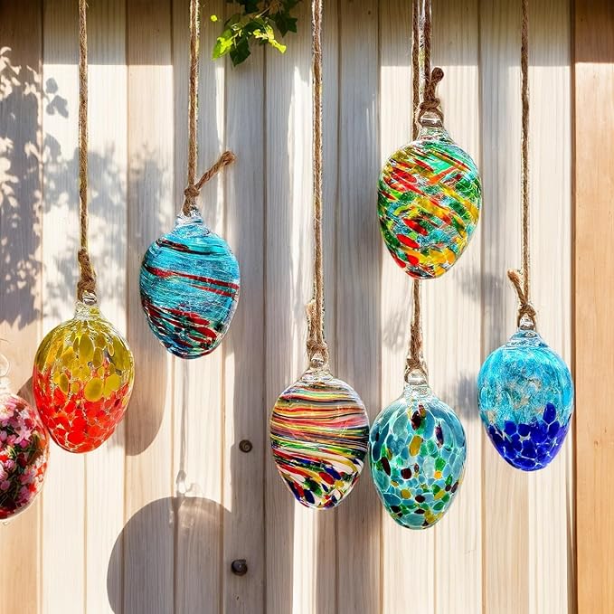 6pcs Decorative Hanging Christmas Balls Ornaments Garden Gazing Ball Hand Blown Glass Egg Ball for Outdoor Patio Décor Hanging Friendship Balls Collectible Figurine Glass Eggs