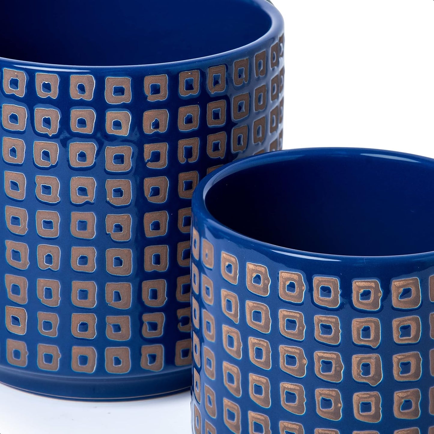 D'vine Dev Set of 2 Ceramic Planter Pots with Drainage Hole and Saucer, 6 Inch Plant Pots for Plants Indoor Houseplants, Blue, 99-Z-A-6-Y