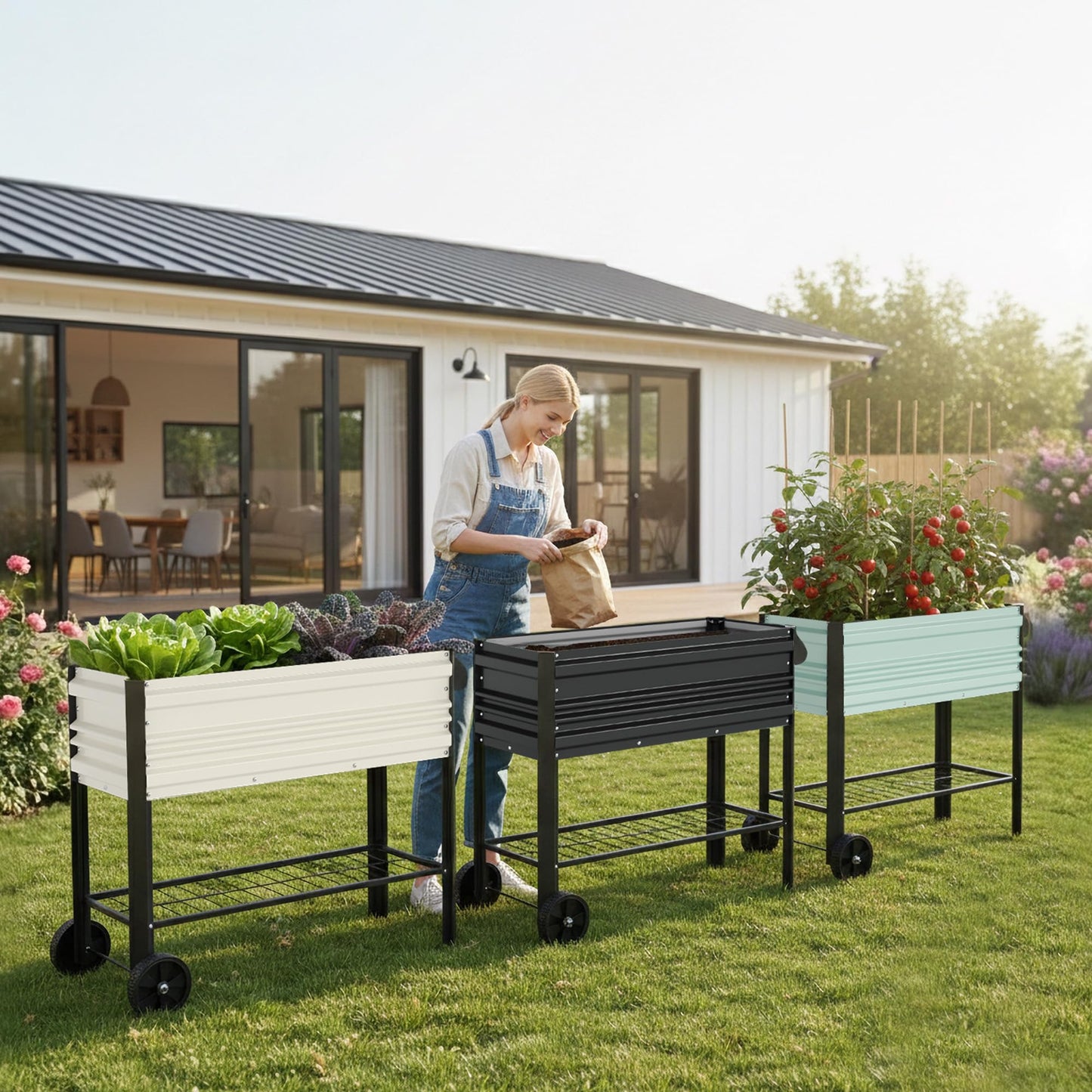 WORKPRO Galvanized Raised Garden Bed with Legs & Wheels, 37x14.6x31.6in, 400LB Capacity Elevated