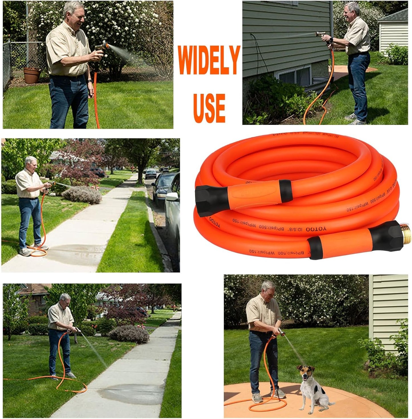YOTOO Heavy Duty Hybrid Garden Water Hose 5/8-Inch by 25-Feet 150 PSI Kink Resistant, Flexible with Swivel Grip Handle and 3/4" GHT Solid Brass Fittings, Orange