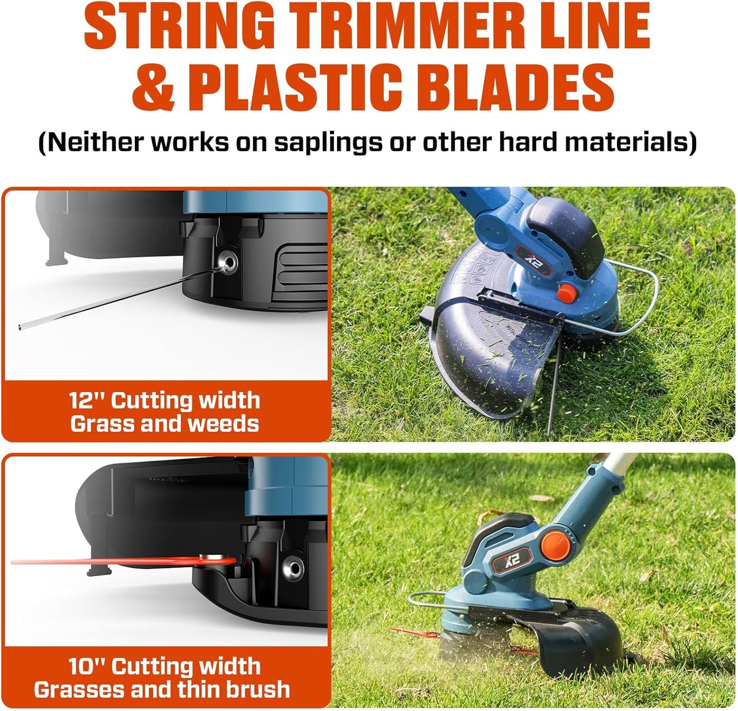 SENIX 20V 12" String Trimmer and Edger, 10'' Plastic Blades Weed Wacker, Telescopic Shaft, w/2.0Ah Battery & 2A Charger