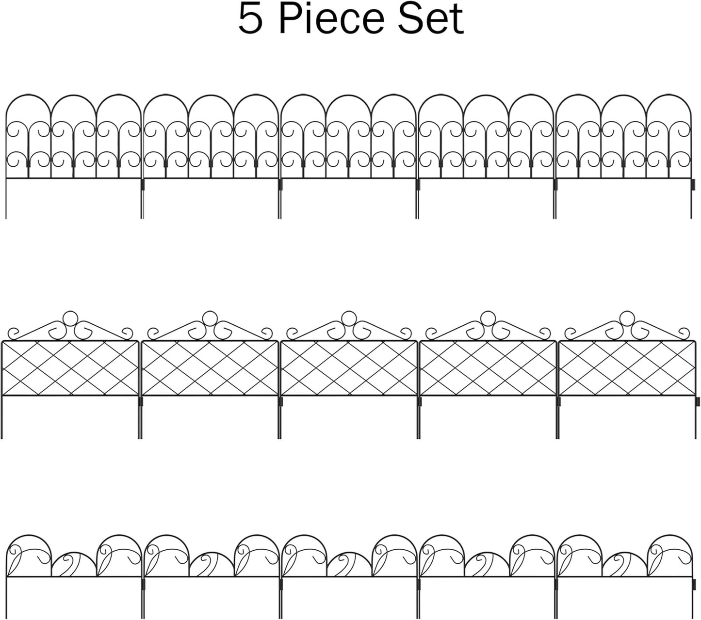 Metal Garden Fencing- Set of 5 Panels for Decorative Edging Flower Beds & Landscaping- Interlocking, Flexible, Azalea Design in Black by Pure Garden