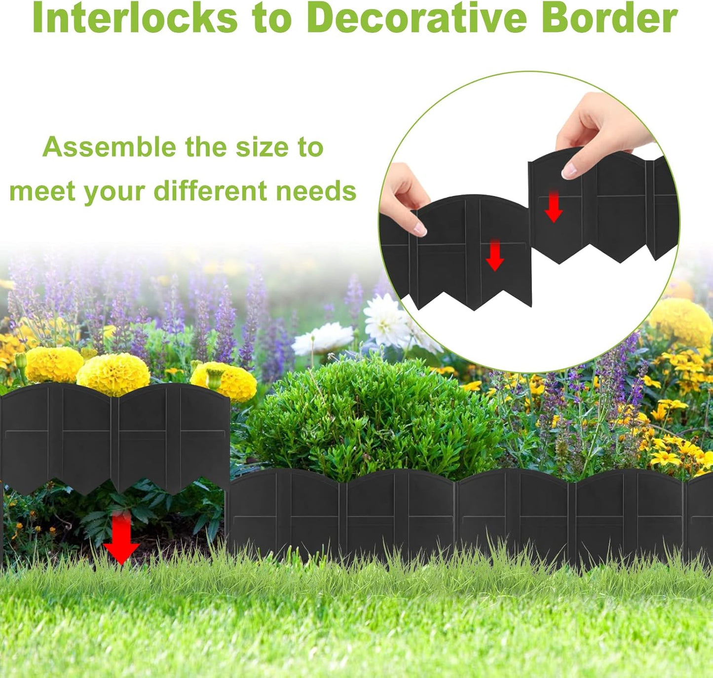 Vashly 40Ft Landscape Edging No Dig, 5.9In Garden Edging Border with 40Pcs Stakes, 40Pcs Plastic Flower Bed Border Flexible for Landscaping, Lawn Patio, Pathway, Black