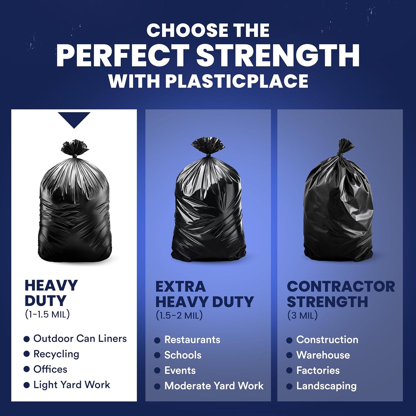 Plasticplace 55-60 Gallon Trash Bags │ 1.2 Mil │ Black Heavy Duty Garbage Can Liners │ 38” x 58” (50 Count)