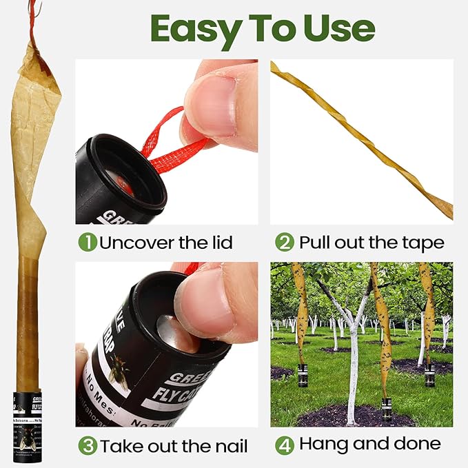 Qualirey 160 Pack Fly Strips Sticky Fly Trap Indoor Outdoor Hanging Ribbon Tape Paper Flying Insect Trap Gnat Killer Traps Catcher for Fruit Flies, Bug, Insect, Pest (Black)