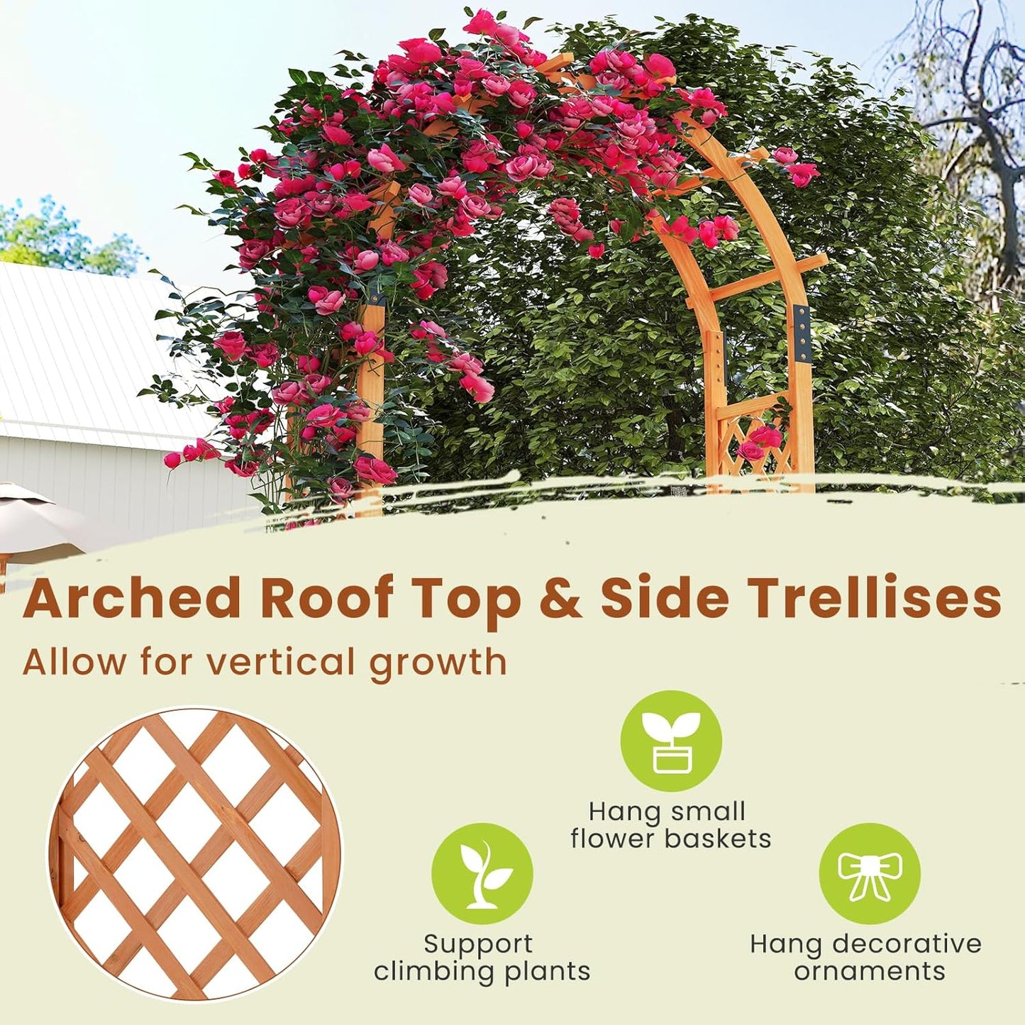 Moccha 7.7 FT Garden Arbor, 93" Wood Arbor Trellis for Climbing Plants, Rose, Ivy, Outdoor Archway Pergola, Solid Wood Backdrop Stand, Garden Arch for Lawn Patio Bridal Party Pathway Ceremony Wedding