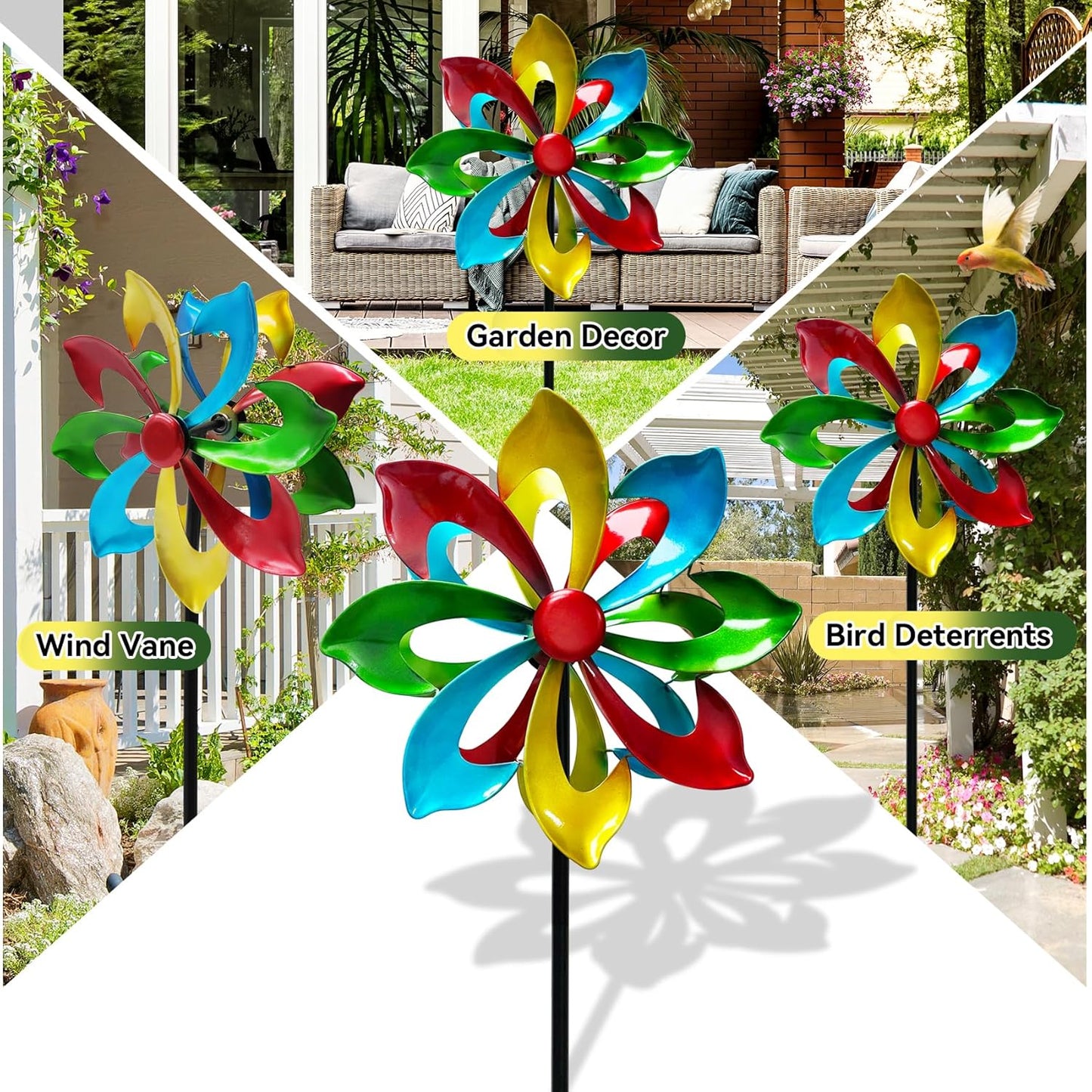 Colorful Metal Wind Spinners for Outdoor - 13 Inch Smooth Spinning Garden Wind Sculptures, Wind-Catcher with Upgraded Stable Stakes for Yard & Patio Decoration