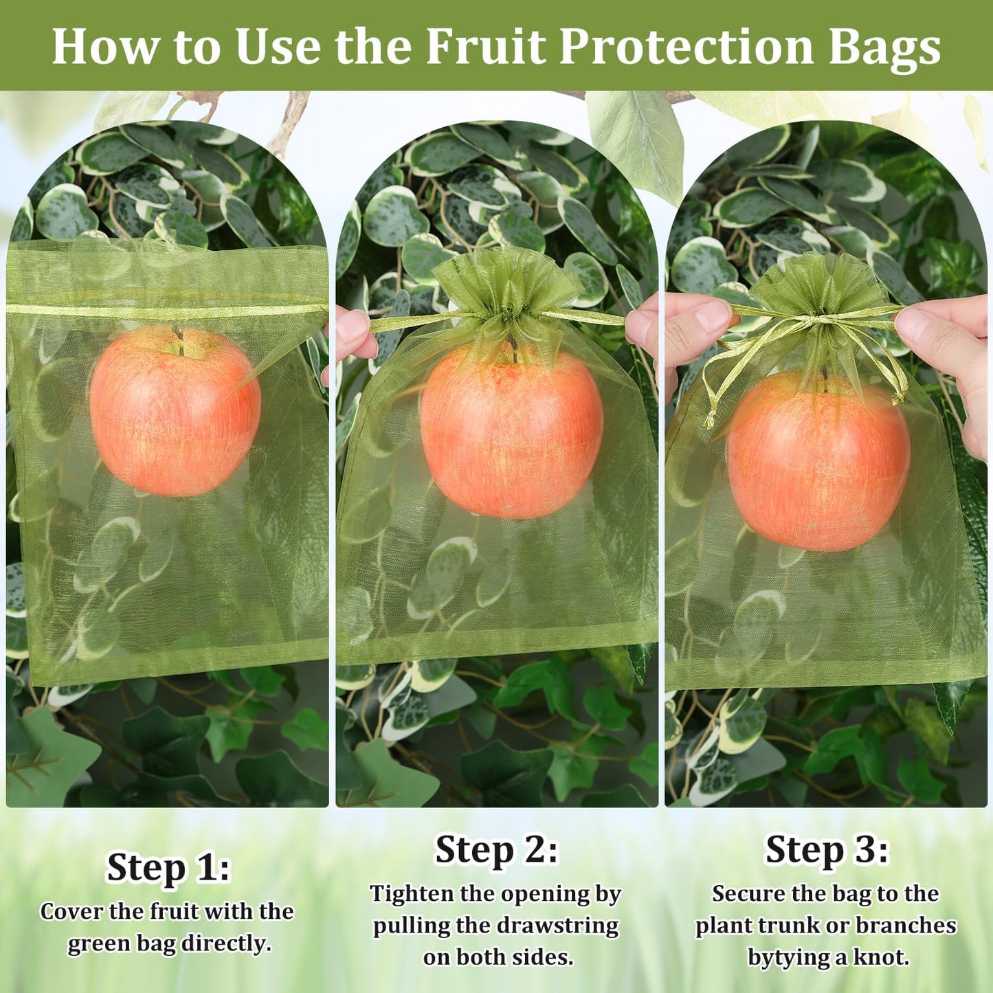 100 Pcs Fruit Protection Netted Bags, 8x12in Mesh Covers for Trees, Green Guards for Grapes & Mango Fruit Trees