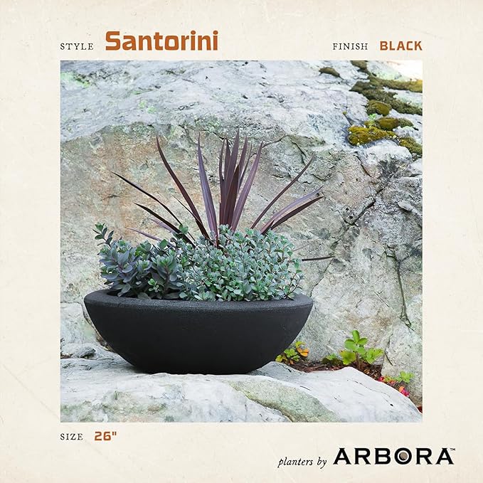 ARBORA 21" and 26” Santorini Bowls with Classic Black Finish - Polyresin Indoor and Outdoor Planters, Durable, Weatherproof, Lightweight, Large Plant Pots for Patio, Garden, Deck