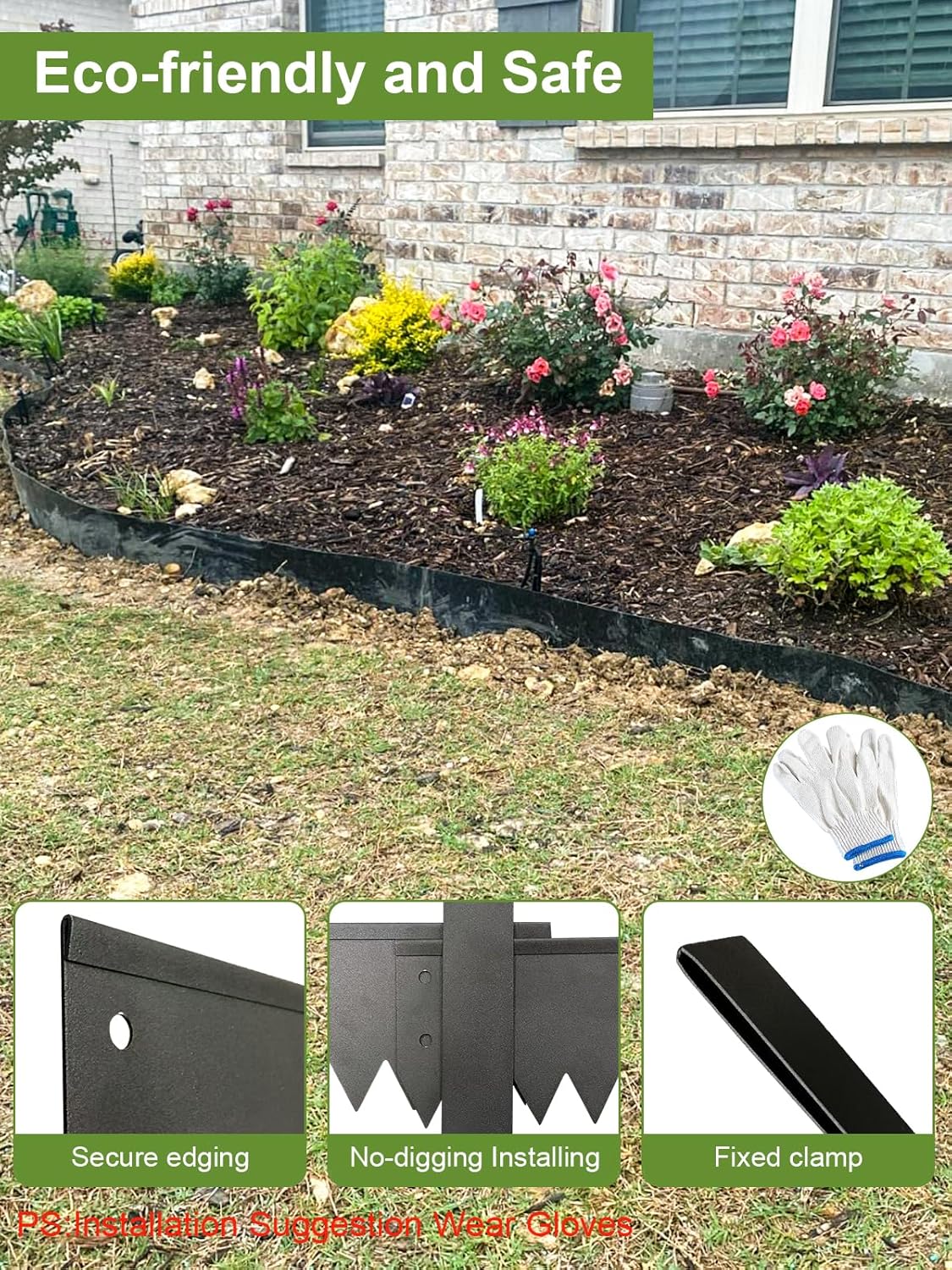 Landscape Edging Border, 40" L x 4" H 6Pack 20FT Total Black Galvanized Steel Garden Edging with Spikes, Sturdy Elegant Metal Lawn Broder for Flower Beds, Pathways, Paver Edges and Yard