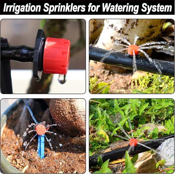 150 Pcs Adjustable Micro Drip Irrigation Sprinklers 1/4 Inch Universal 8-Hole Flow Dripper Garden Irrigation Nozzles for 4mm/7mm Tube Watering System (Purple)