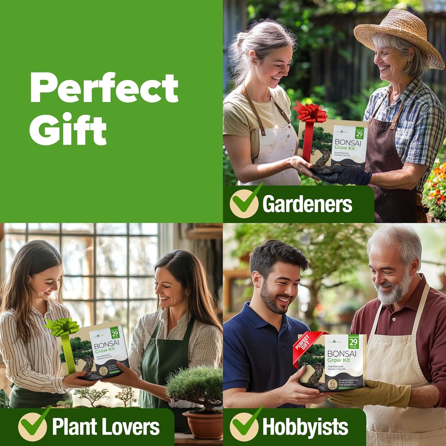 HOME GROWN π¨π¦π Bonsai Tree Kit β 6 Heirloom Varieties with Unique Pots β DIY Bonsai Starter Kit for Adults & Beginners β Christmas Gift for Men Women Gardeners Plant Lovers β Indoor Growing Kit