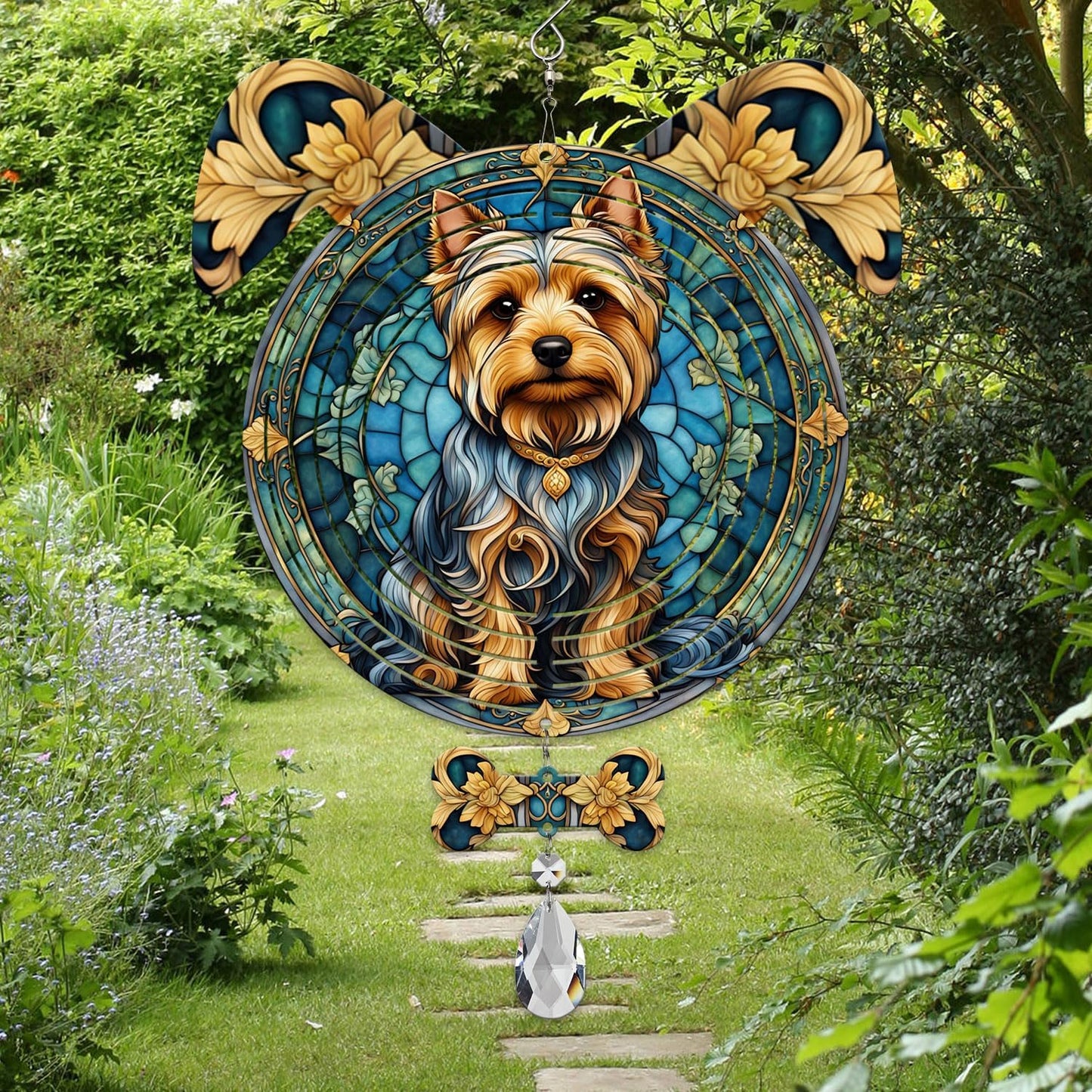 Silky Terrier Dog Ears Wind Spinner, Silky Terrier Wind Spinner Hanging for Yard and Garden V02