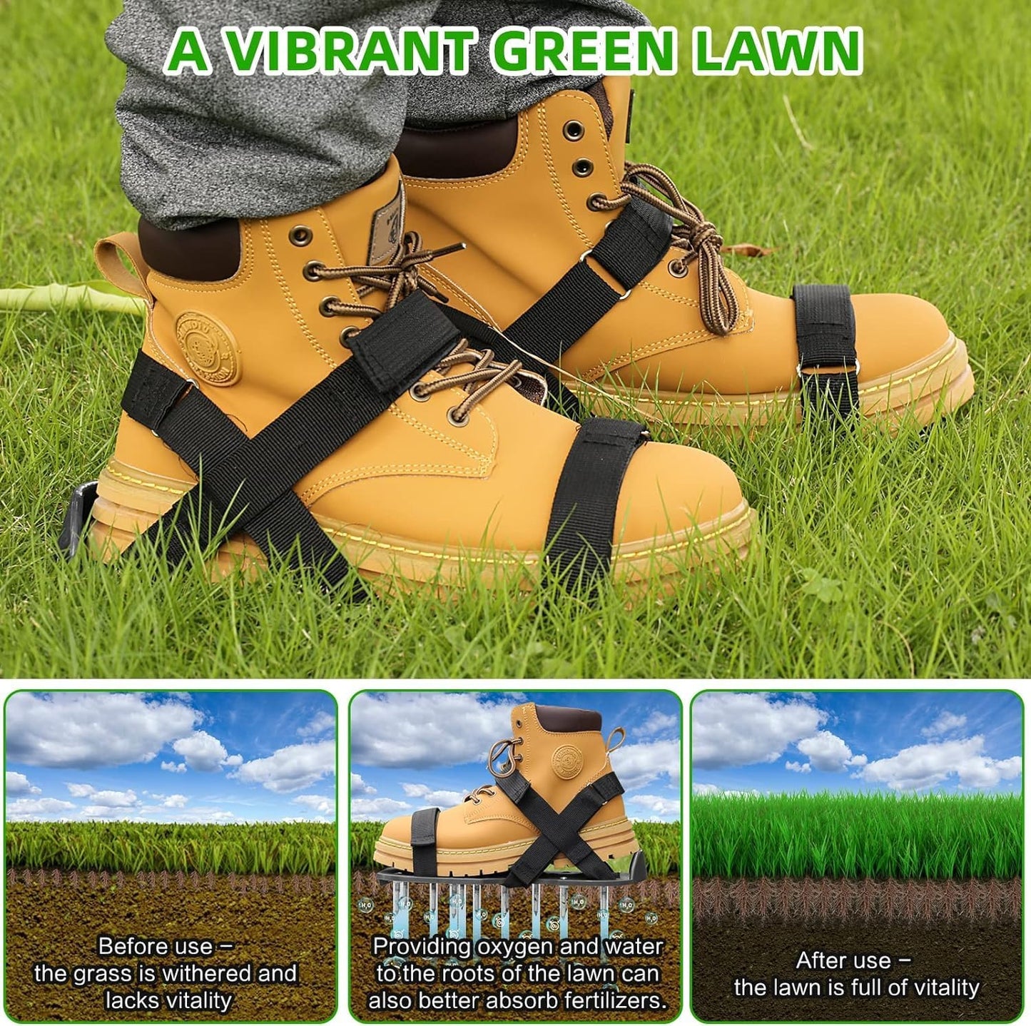 Gunite Spiked Shoes for Epoxy Floor,2 in 1 Fully Assembled,2 Lengths of Spikes with 1.8"" and 1.2"" Short Spikes,Perfect for Epoxy Garage Floors,Overlays, Lawn Aeration,Aerator Shoes