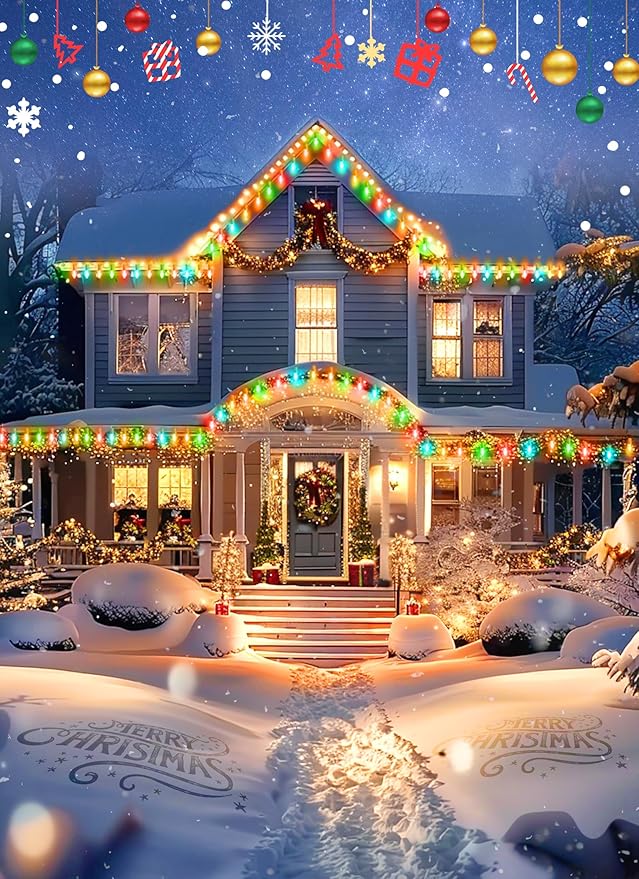 C7 Multicolor Christmas String Light Set, 25ft Vintage Christmas Tree Lights, Outdoor Roofline String Lights with 25 Bulbs for Patio Garden Holiday Indoor Wedding Home Decorating, Green Wire