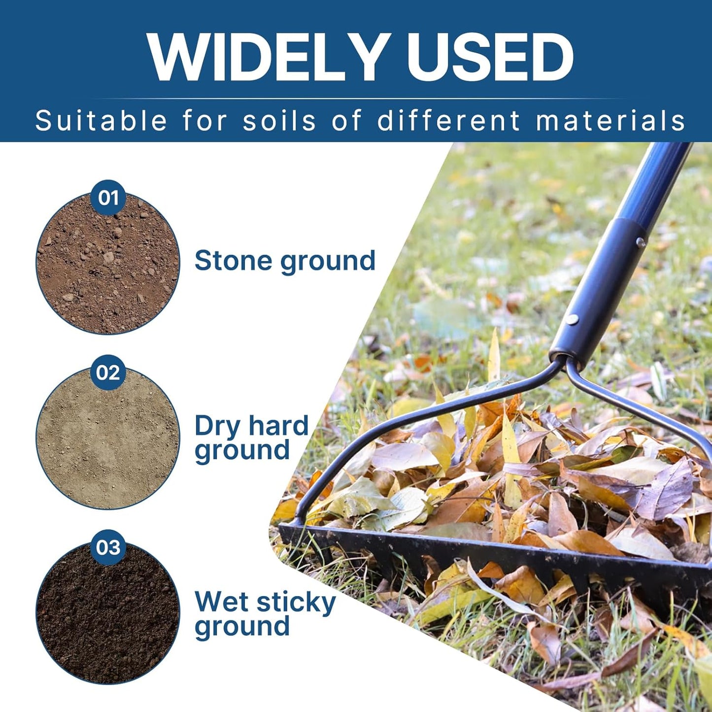 WIKER 14 Tine Metal Garden Rake 57 Inch Heavy Duty Lawn and Soil Leveling Rake with Fiberglass Handle Anti Rust Coating for Gardening Mulch Gravel and Leaf Cleanup