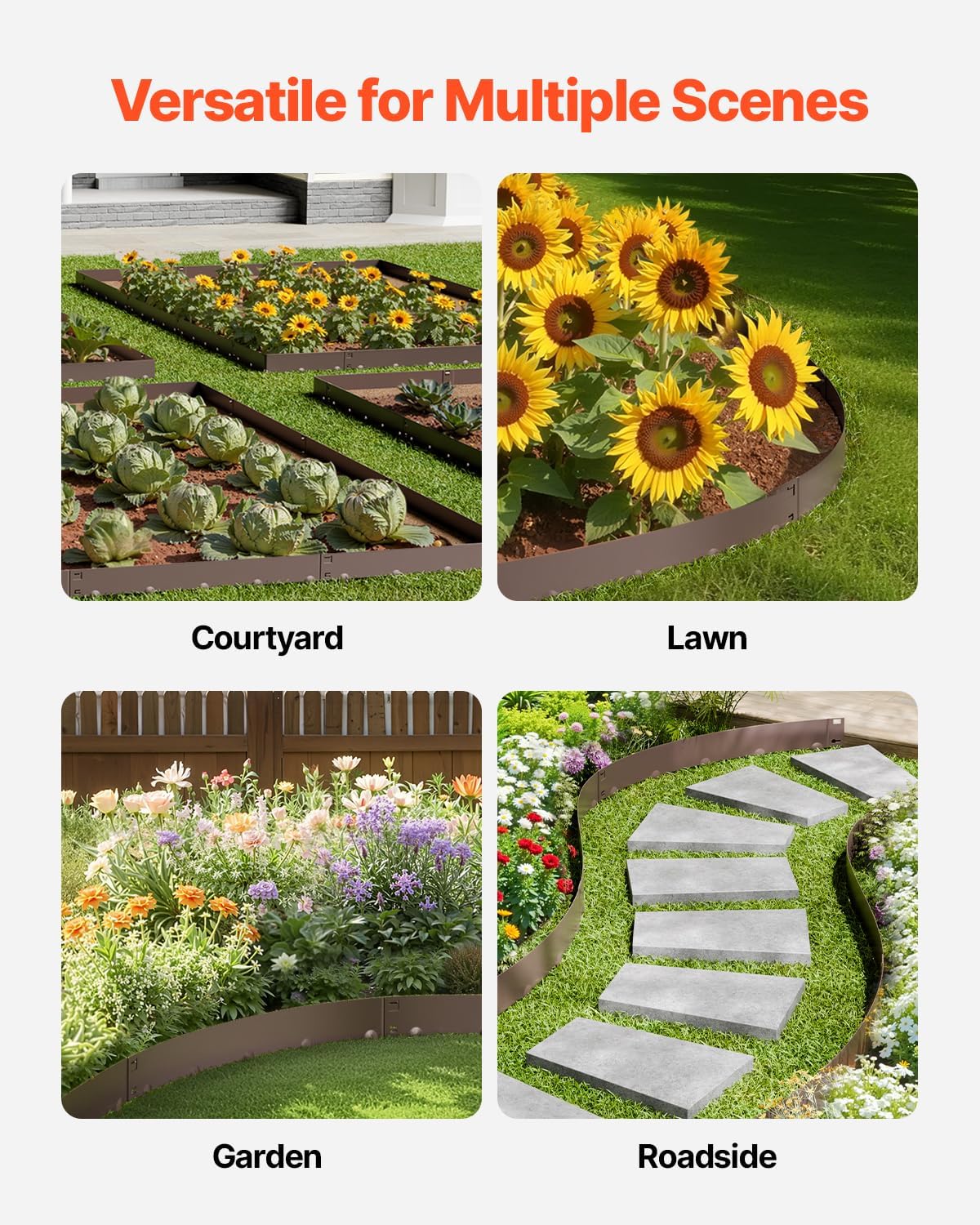 VEVOR Steel Landscape Edging, 5 Packs 39 x 5 in Rust-Resistant Metal Landscape Edging, Bendable Garden Edging Border, Heavy Duty Lawn Edging, Easy-to-Install, Flower Bed Yard Pathway Divider Brown