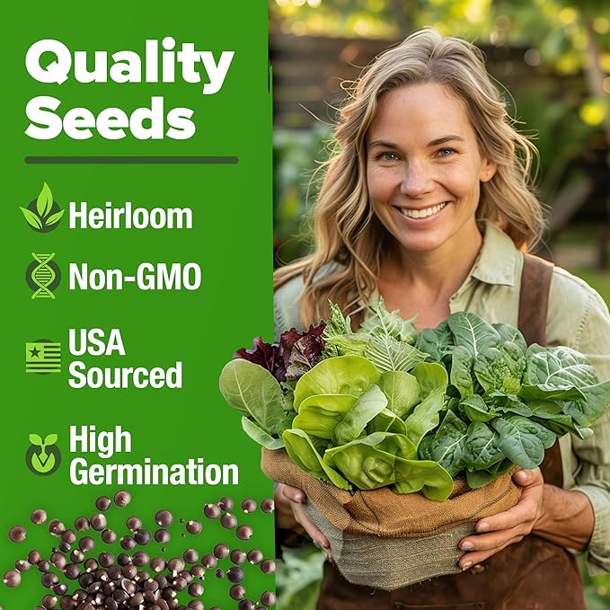5,000+ Heirloom Lettuce Seeds for Planting Indoors - 95% Germination, Non-GMO Greens Seeds, (10 Varieties): Kale, Spinach, Butter, Romaine, Arugula & More - Lettuce Seeds for Hydroponic Home Garden
