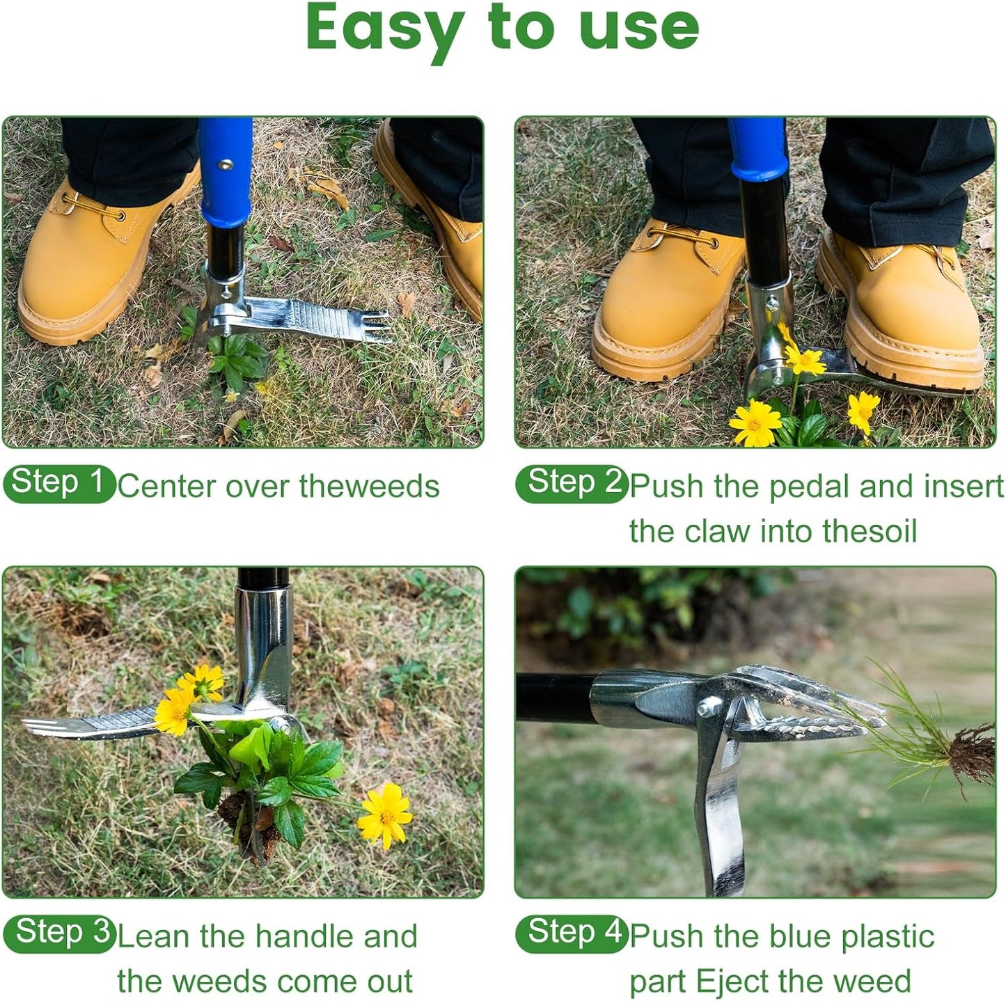 Stainless Steel Stand Up Weed Puller Tool - 51" Long Ergonomic Handle with Easy-Eject Claw, No-Bend Weeding Tool for Deep Roots, Heavy Duty Garden Weeder for Hard Soil & Dandelions