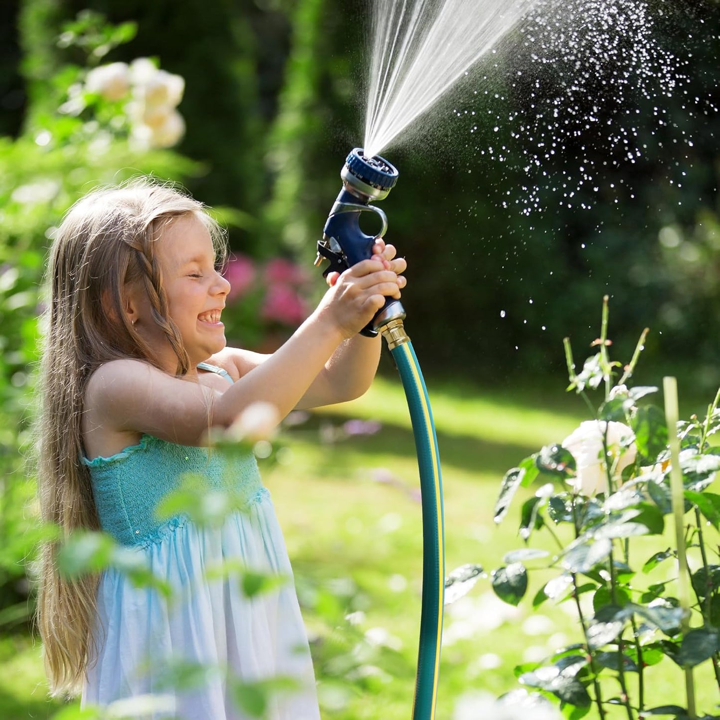 Solution4Patio Lead-in Green Garden Hose 5/8 in. x 25 ft. -Kink Free, No Leaking, Male/Female Fittings -Heavy Duty Durable Flexible Lightweight Water Pipe -Brass Aluminum Ends for Household & Yard