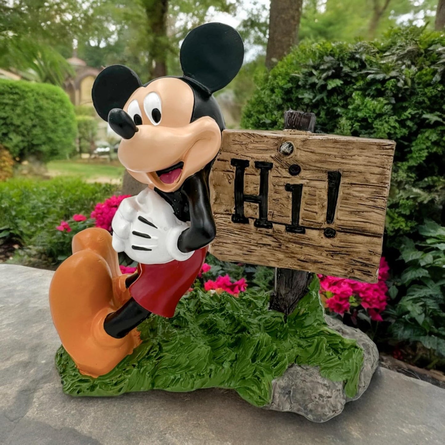 Disney Mickey Mouse Hi Sign Everyday Outdoor Garden Statue, 8 inches Tall, Officially Licensed Disney Product
