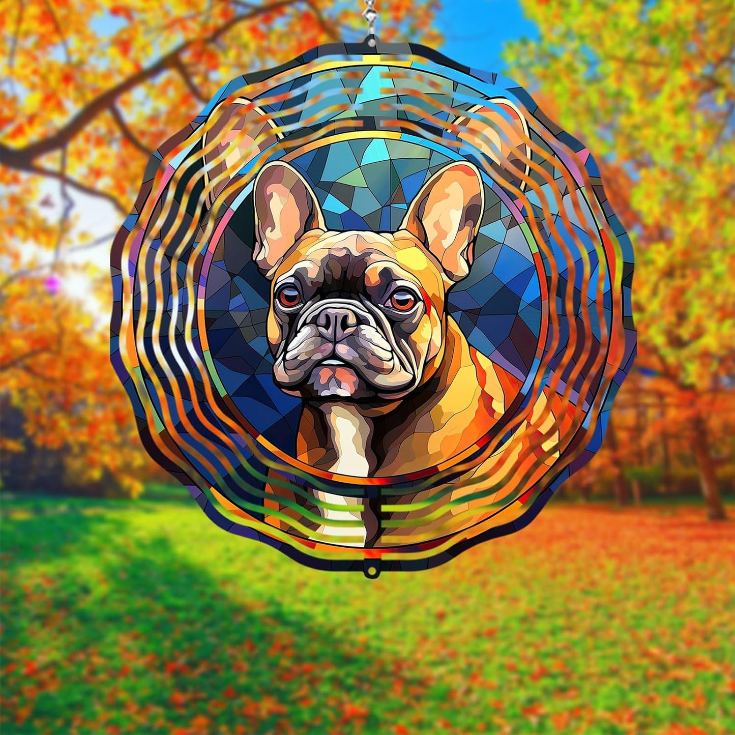 French Bulldog Wind Spinner Pet Dog Memorial Gifts 3D Aluminum Metal Kinetic Hanging Wind Sculpture Spinners for Yard and Garden Indoor Outdoor Window Garden Decoration 8 Inch (French Bulldog 3)