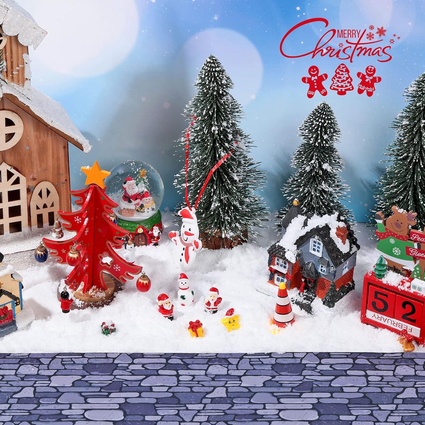 Marspark Christmas Village Accessories 5 x 50 Inch Christmas Miniature Road Village Street Mat Xmas Snow Street Decorations for Little Landscape(Gray Gravel Road Style)