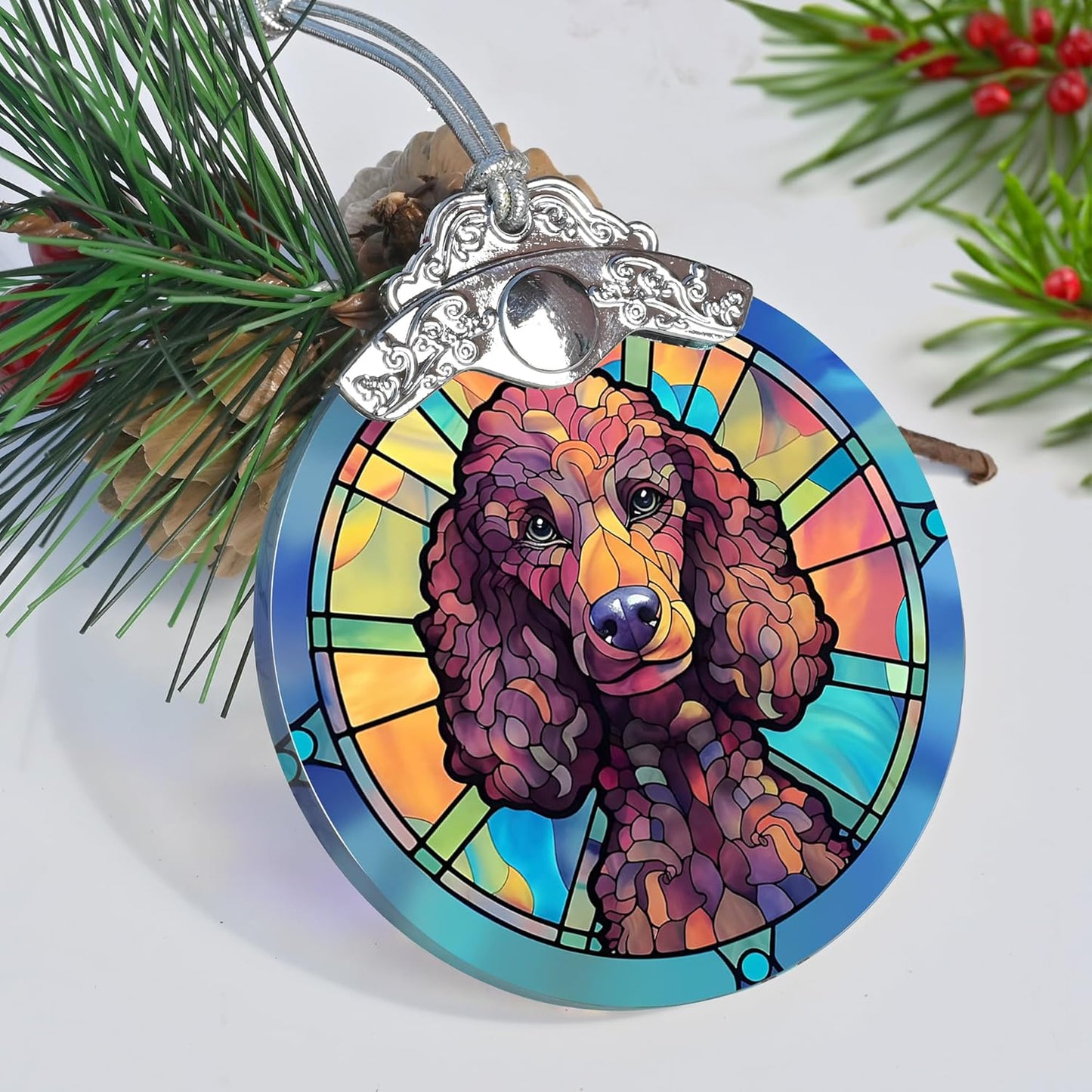 Christmas Ornament, Poodle Christmas Decor, Poodle Ornaments for Christmas Tree, Stained Glass Ornament, Poodle Gifts, Holiday Decorations and Xmas Gifts Ideas