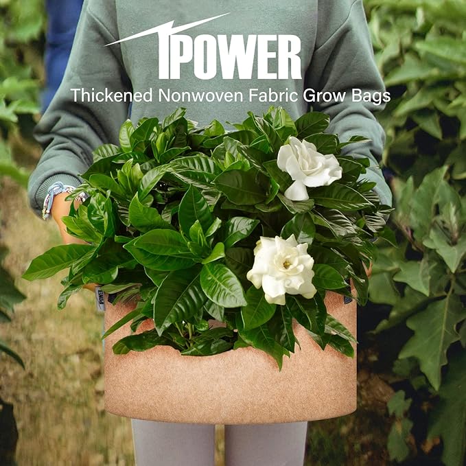iPower 5-Pack 20 Gallon Plant Grow Bags Thickened Nonwoven Aeration Fabric Pots Heavy Duty Durable Container, Strap Handles for Garden, Tan