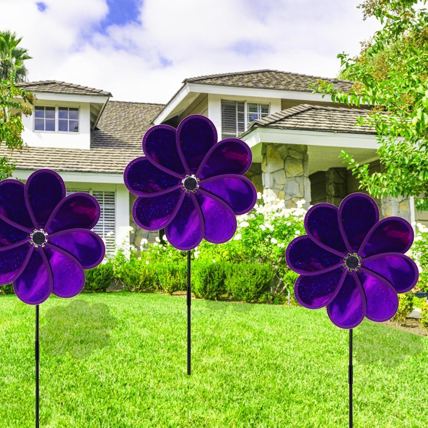 4PCS Flower Wind Spinner Sparkly Lawn Pinwheel 11.8 inch Garden Windmill for Garden, Party, Mardi Gras,Christmas Outdoor, Yard Decor