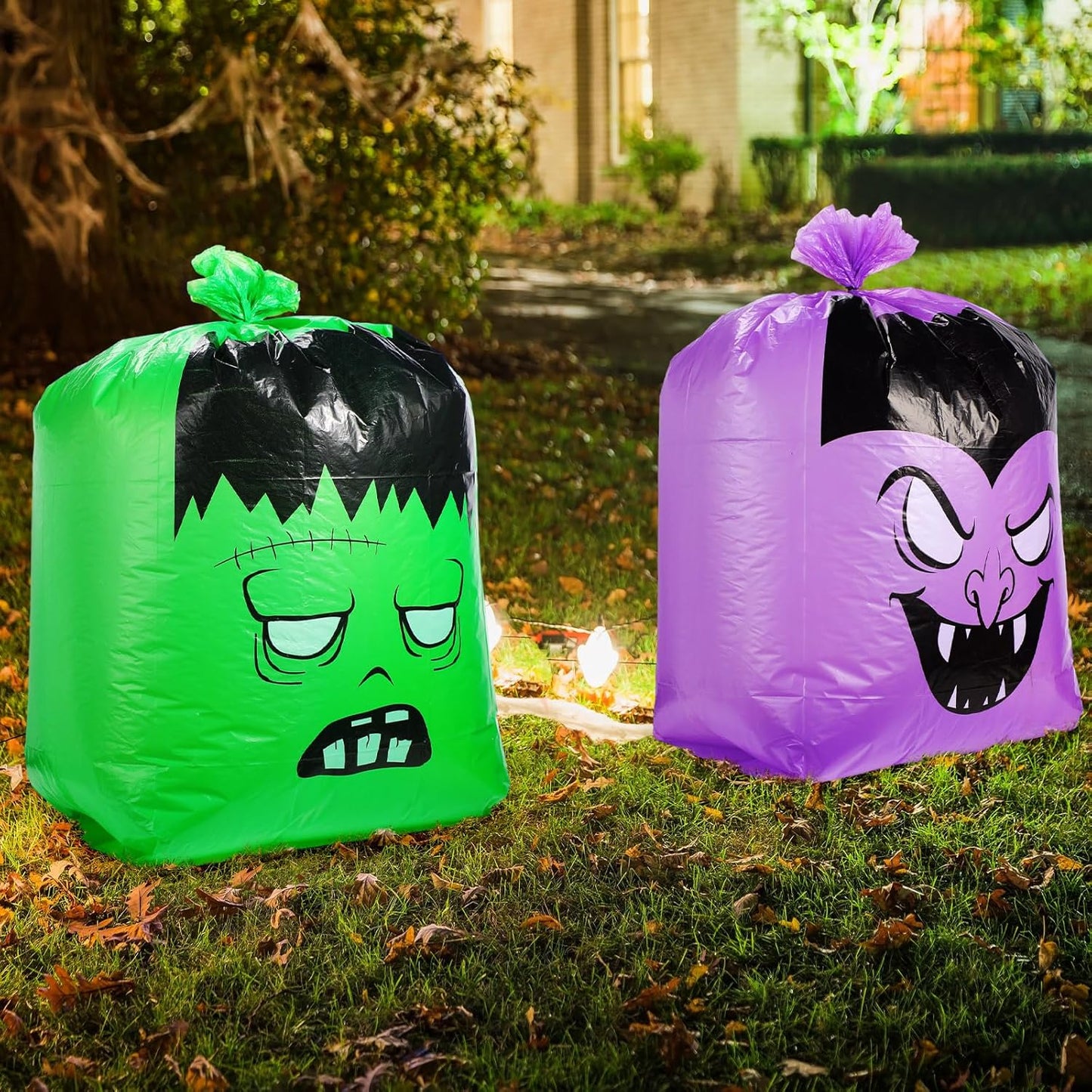 Qilery 24 Pcs Halloween Leaf Lawn Bags Plastic Pumpkin Trash Bags for Leaves with Twist Ties for Halloween Yard Garden Outdoor Party Favors Decorations