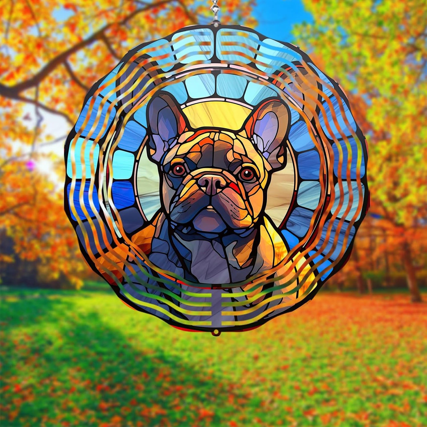 French Bulldog Wind Spinner Pet Dog Memorial Gifts 3D Aluminum Metal Kinetic Hanging Wind Sculpture Spinners for Yard and Garden Indoor Outdoor Window Garden Decoration 8 Inch (French Bulldog 1)