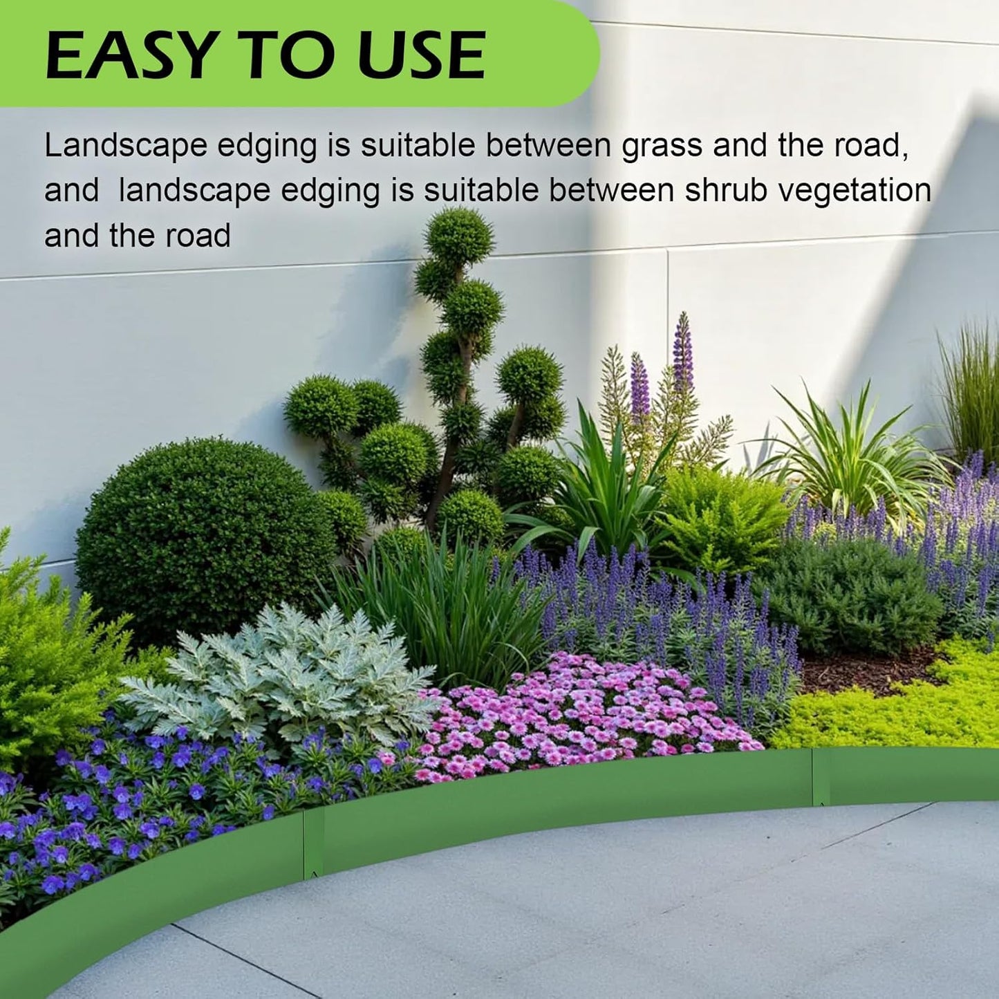 Landscape Edging Kit, Galvanized Steel Edging Landscape Lawn Edging Powder for Lawn Yard, Coated Bendable Metal Strips, No-Dig Hammer-in Edging Border w/Clips (6 INCH 6 PCS, Green)