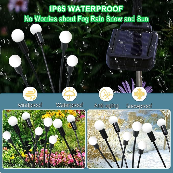 Solar Garden Lights Outdoor, 2 Pack 20 LED Solar Purple Firefly Lights Waterproof, Starburst Solar Wind Swaying Lights for Outside Yard Patio Planter Flower Bed Walkway Halloween Christmas Decoration