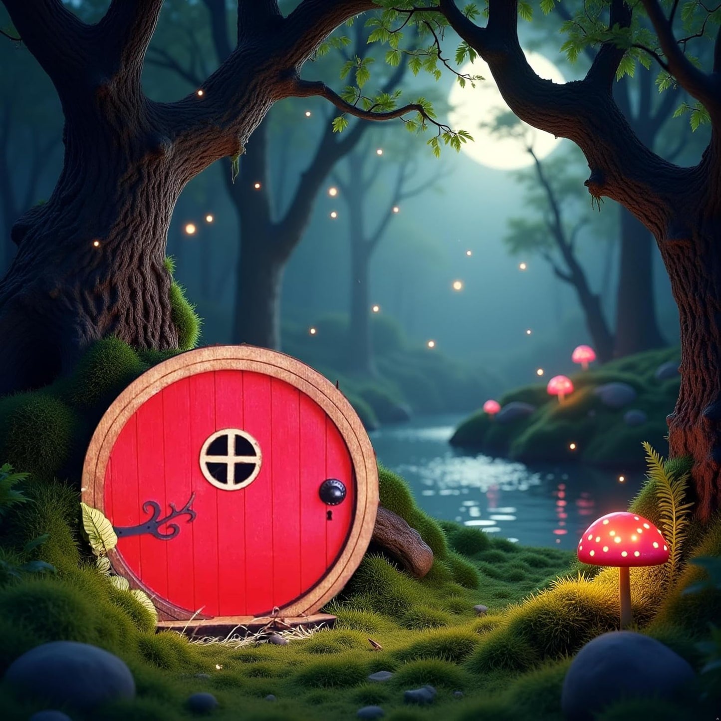 1Pc Red Fairy Garden Door for Tree, Fairy Doors for Trees Outdoor and Tree Trunk, Mini Fairys Gardens Sculpture Lawn Ornament Decor, Fairytales Door Decoration,Garden Miniatures