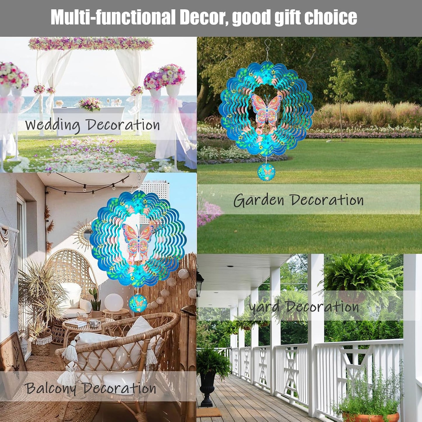 Butterfly Wind Spinners for Yard and Garden,12 Inch 3D Stainless Steel Hanging Kinetic Yard Art Wind Sculpture, Kinetic Art Garden Decor for Christmas Outdoor & Indoor