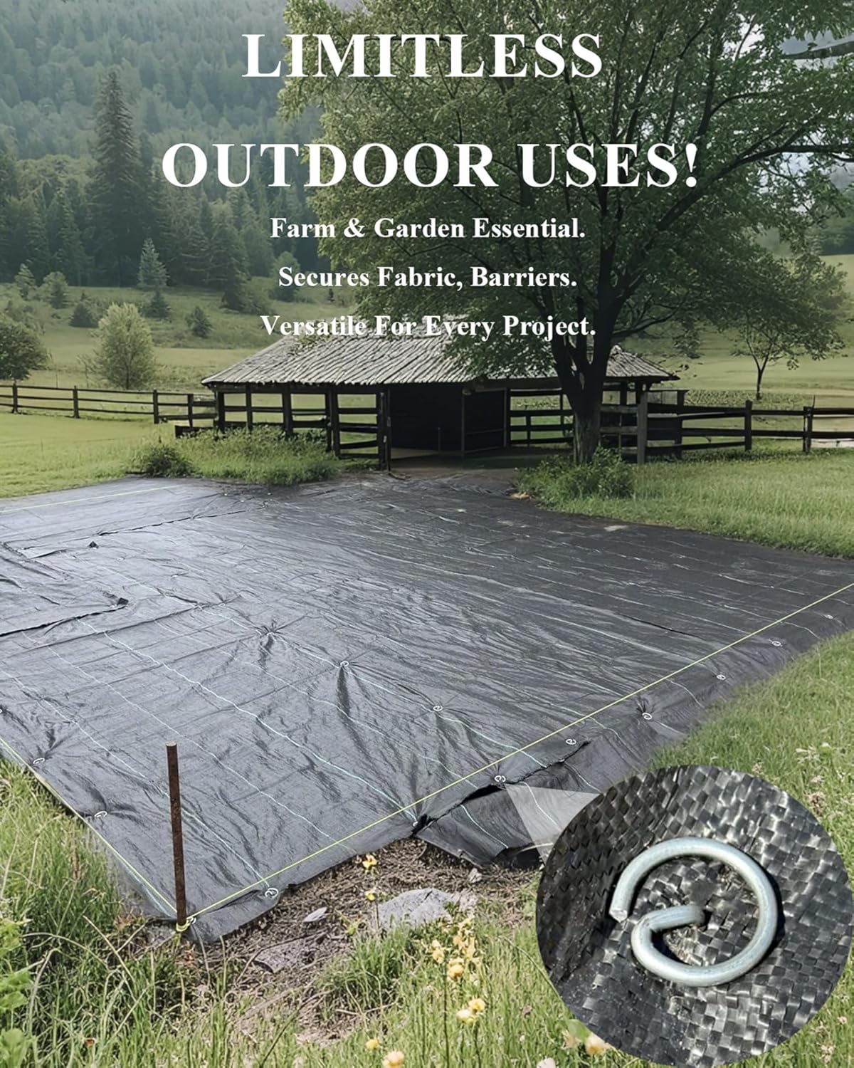 Landscape Fabric Pins 130 Pack - 6 Inch 11 Gauge Galvanized Steel Garden Stakes - Heavy Duty G-Shape Top Ground Anchor Pins for Weed Barrier Fabric, Sod, Tents, Outdoor Inflatable. (130)