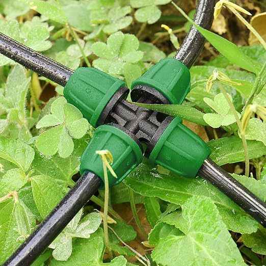 Upgraded 1/4" Drip Irrigation Cross Fittings:Leak Free Lock Barbed 4 Way Tee Connectors for 1/4 Inch Irrigation Tubing Quick Connect Parts for Garden Landscape System (24 Pieces)