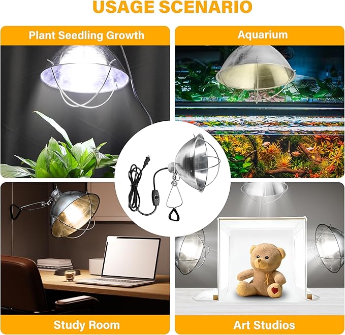 Simple Deluxe Adjustable Clamp Lamp Light Socket with 10.5 Inch Aluminum Reflector & Bulb Guard, Suit for Max 250 Watt Lamp with 18/2-Gauge 6 Feet Cord, 1-Pack