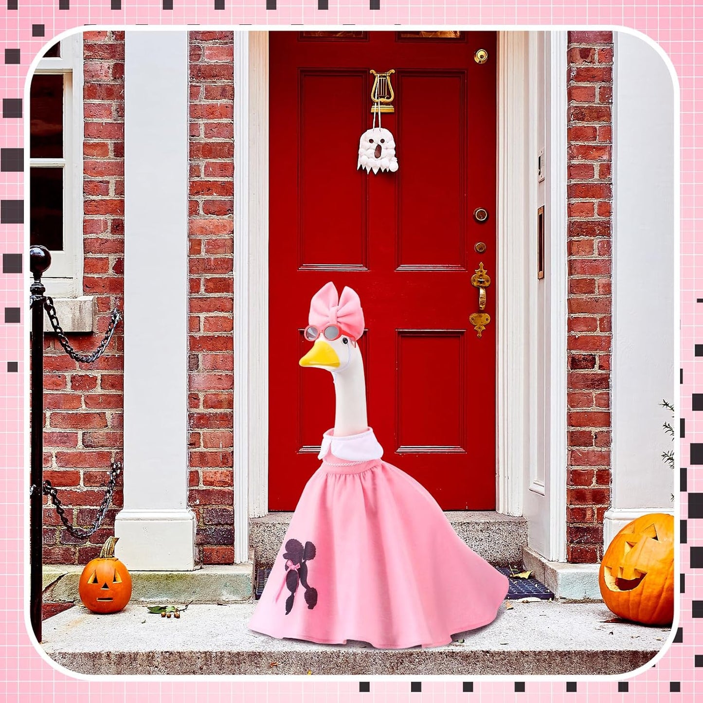 Outus Halloween 50s Goose Outfits Funny Poodle Skirt for Porch Goose 23 Inch Holiday Lawn Geese Cloth for Halloween 50s Vintage Party Yard Garden Outdoor Decoration