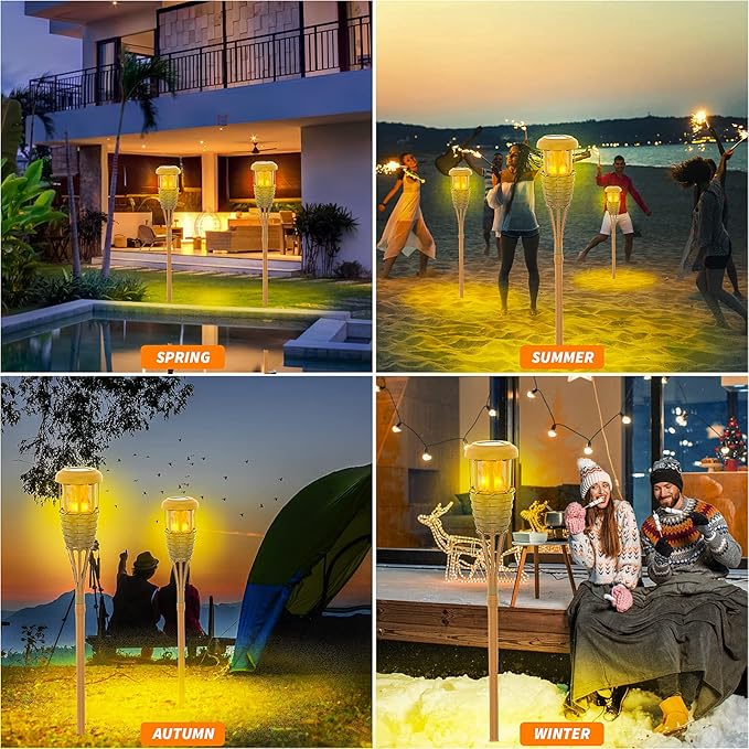 Solar Outdoor Lights, Solar Torch Lights Outdoor Flickering Flame, Outdoor Decorations for Patio Path Yard - 4 Pack