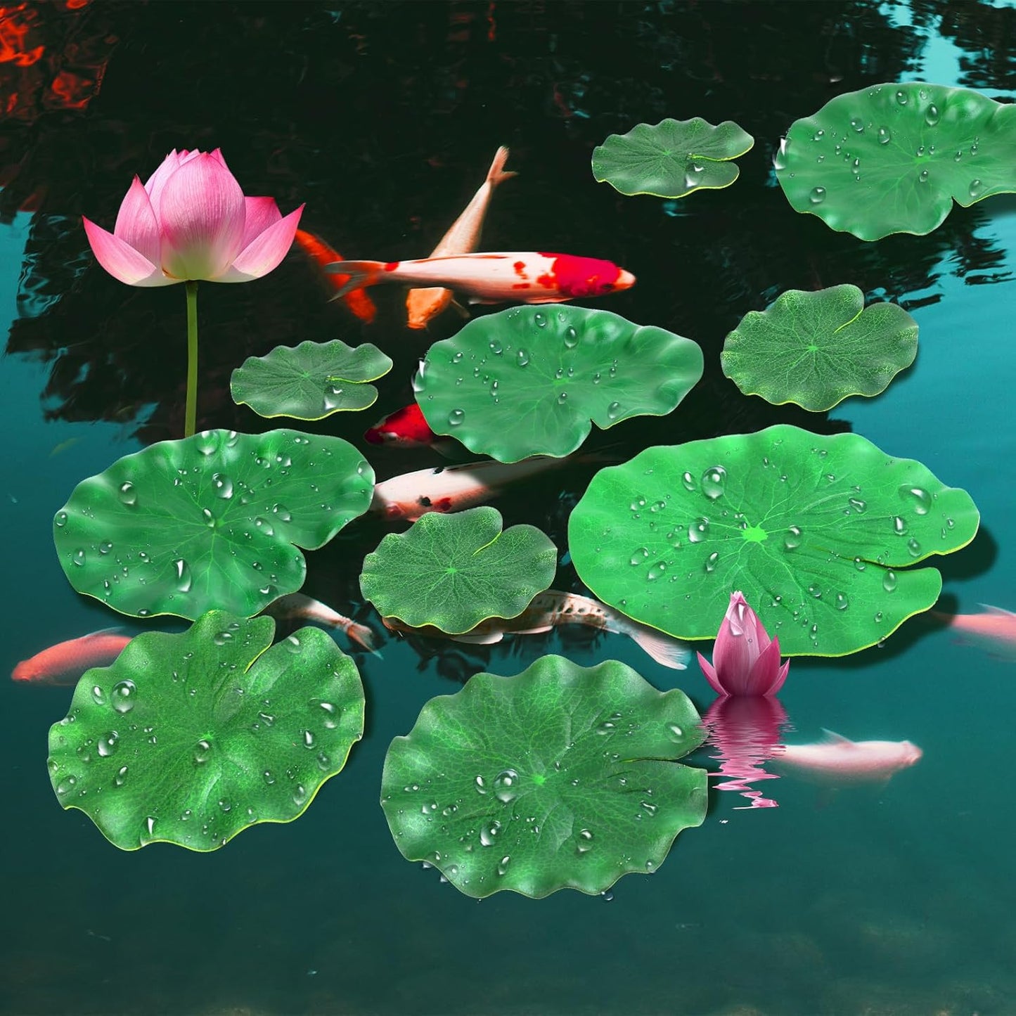 10Pcs Floating Lily Pads for Ponds - 5 Sizes Artificial Lotus Leaves, Realistic EVA Foam Decorative Pads for Pool, Fountain, Garden, Aquarium Decor